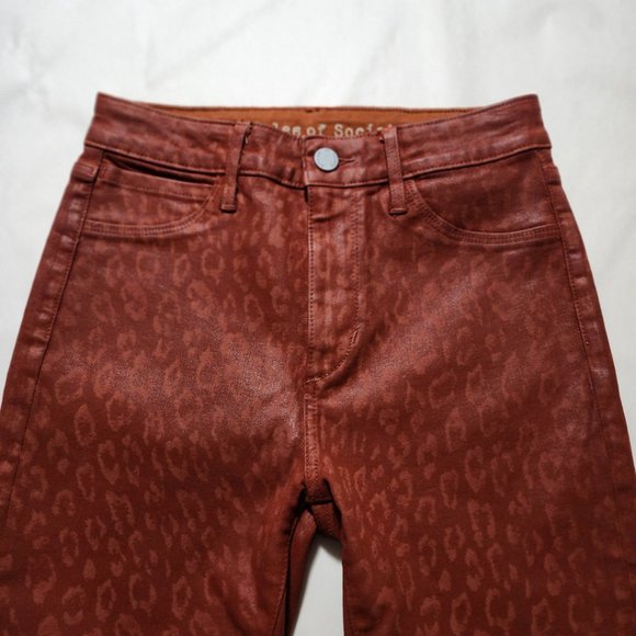 Articles of Society Rust Leopard Print Coated High Rise Skinny Jeans - Picture 3 of 5